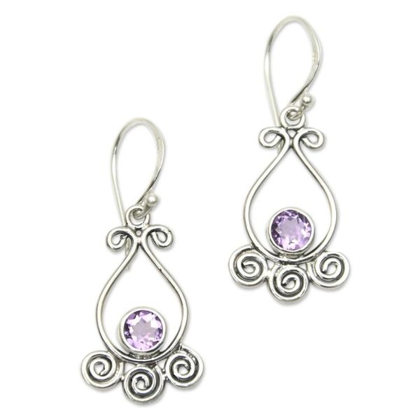 Alternate image for Spiral Pattern Amethyst Dangle Earrings from Bali Spiral Sparkle