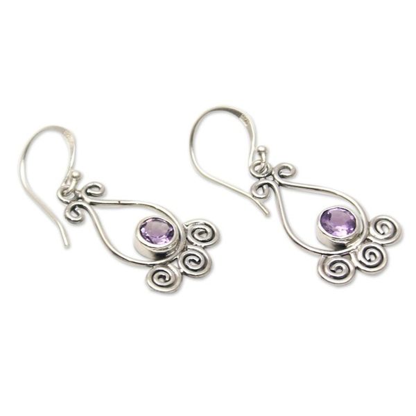 Alternate image for Spiral Pattern Amethyst Dangle Earrings from Bali Spiral Sparkle