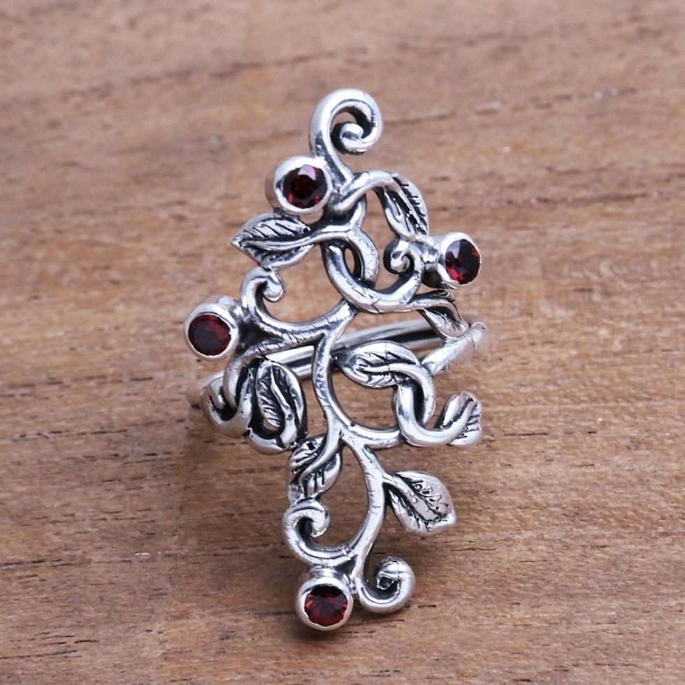 Leaf Motif Garnet Cocktail Ring from Java 'Crimson Tendrils'