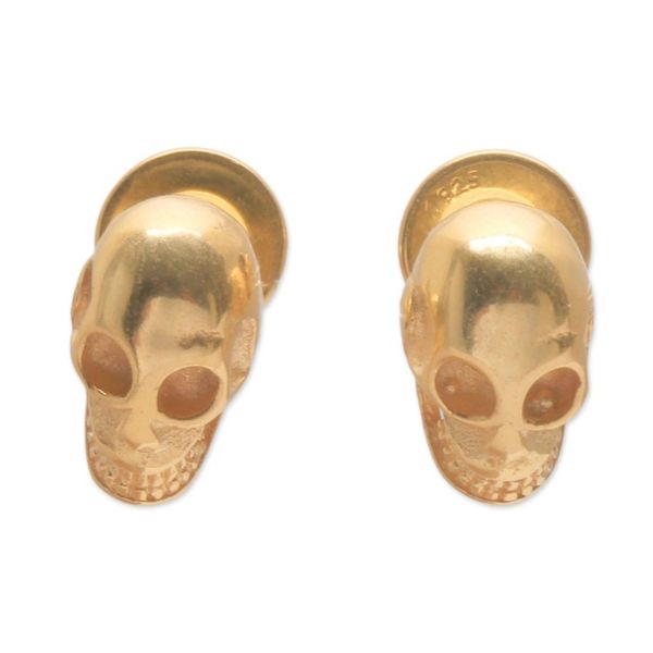 Alternate image for Gold Plated Sterling Silver Skull Earrings from Bali Skull Kingdom
