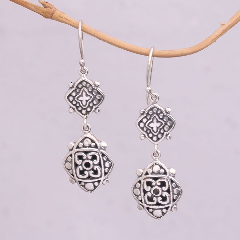 Artisan Crafted Sterling Silver Dangle Earrings from Bali 'Elegant Star'