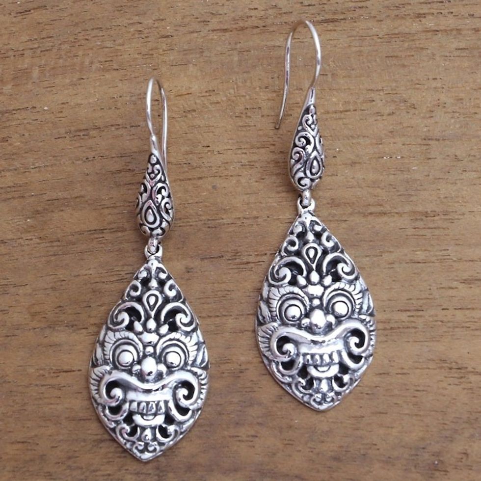 Sterling Silver Bhoma Dangle Earrings from Bali 'Great Bhoma'