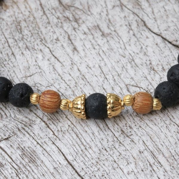 Alternate image for Lava Stone Bracelet with Gold Plated Beads Batuan Tune