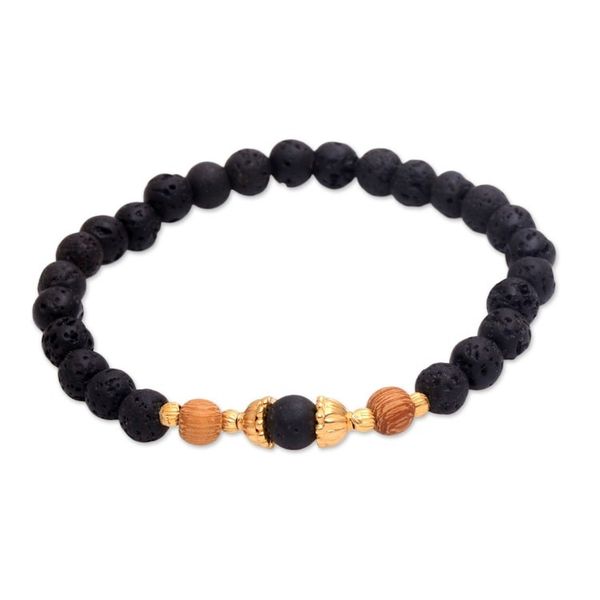 Alternate image for Lava Stone Bracelet with Gold Plated Beads Batuan Tune
