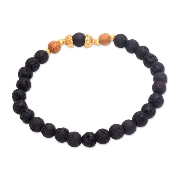 Alternate image for Lava Stone Bracelet with Gold Plated Beads Batuan Tune