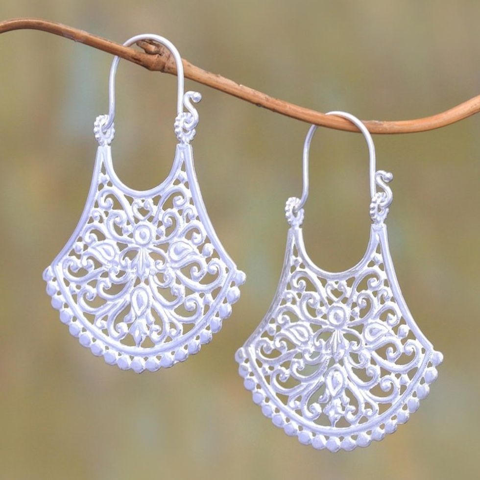 Openwork Silver Plated Drop Earrings from Bali 'Alam Bali'
