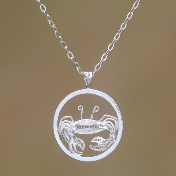 Alternate image for Sterling Silver Filigree Cancer Necklace from Java Elegant Cancer