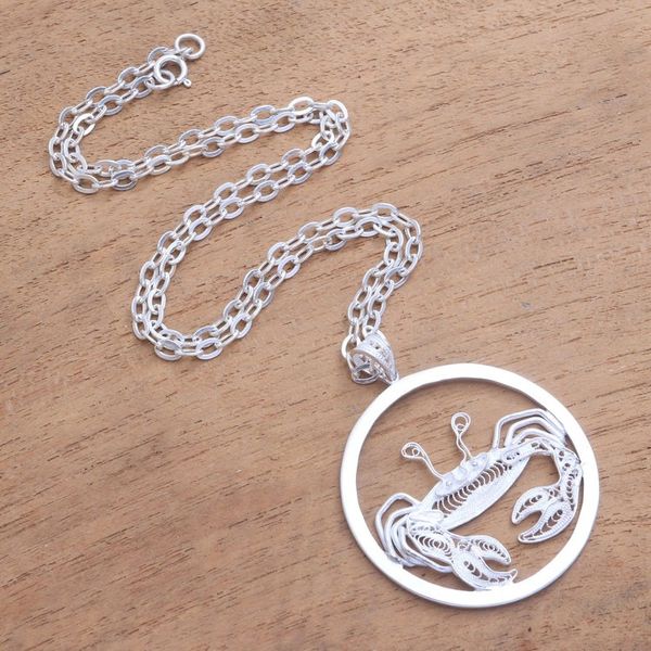 Alternate image for Sterling Silver Filigree Cancer Necklace from Java Elegant Cancer