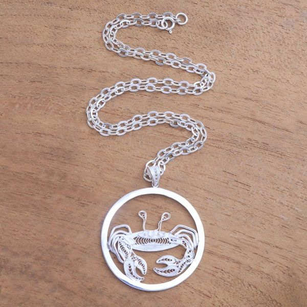 Alternate image for Sterling Silver Filigree Cancer Necklace from Java Elegant Cancer