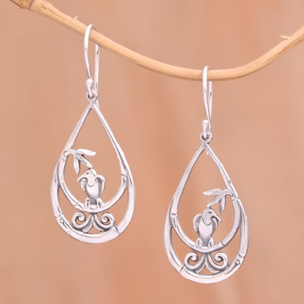 Sterling Silver Sparrow Sanctuary Teardrop Dangle Earrings 'Sparrow Sanctuary'