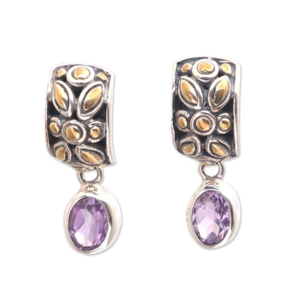 Alternate image for Gold Accented Amethyst Dangle Earrings from Bali Padi Glisten