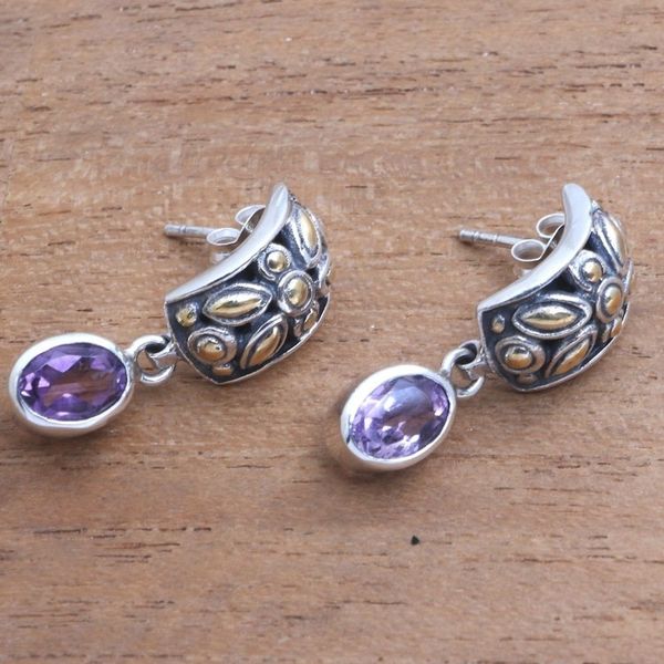 Alternate image for Gold Accented Amethyst Dangle Earrings from Bali Padi Glisten
