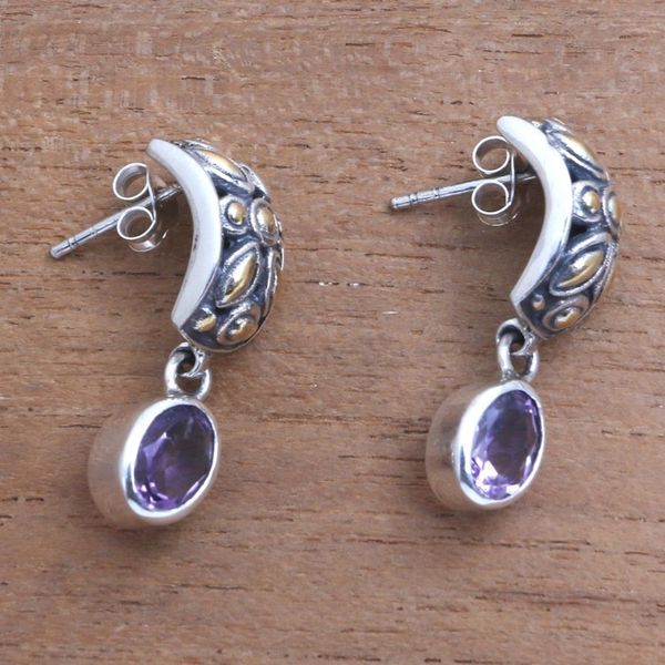 Alternate image for Gold Accented Amethyst Dangle Earrings from Bali Padi Glisten