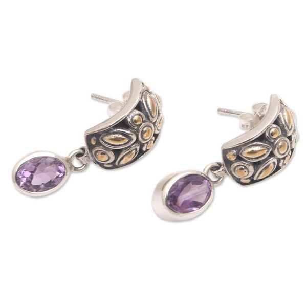 Alternate image for Gold Accented Amethyst Dangle Earrings from Bali Padi Glisten