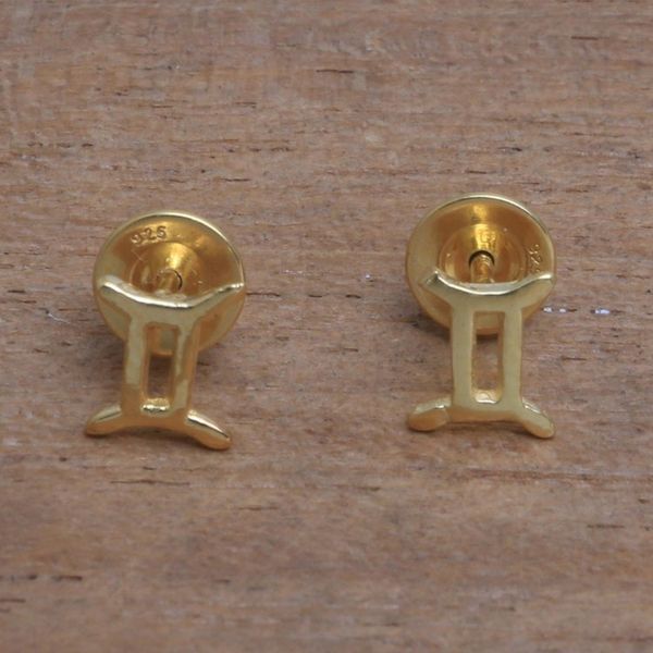 Alternate image for 18k Gold Plated Sterling Silver Gemini Stud Earrings Golden Gemini
