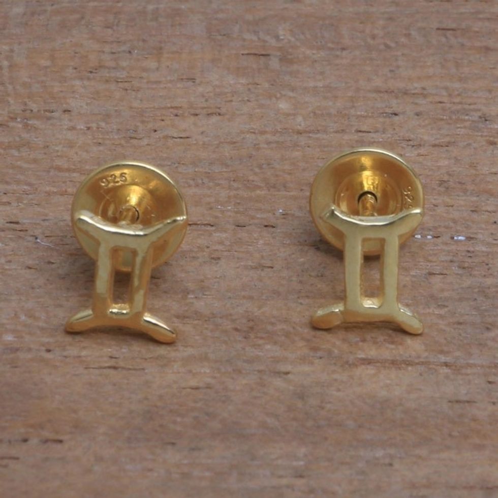 18k Gold Plated Sterling Silver Gemini Stud Earrings 'Golden Gemini'