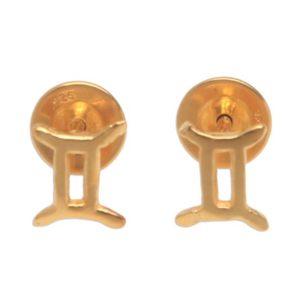 Alternate image for 18k Gold Plated Sterling Silver Gemini Stud Earrings Golden Gemini