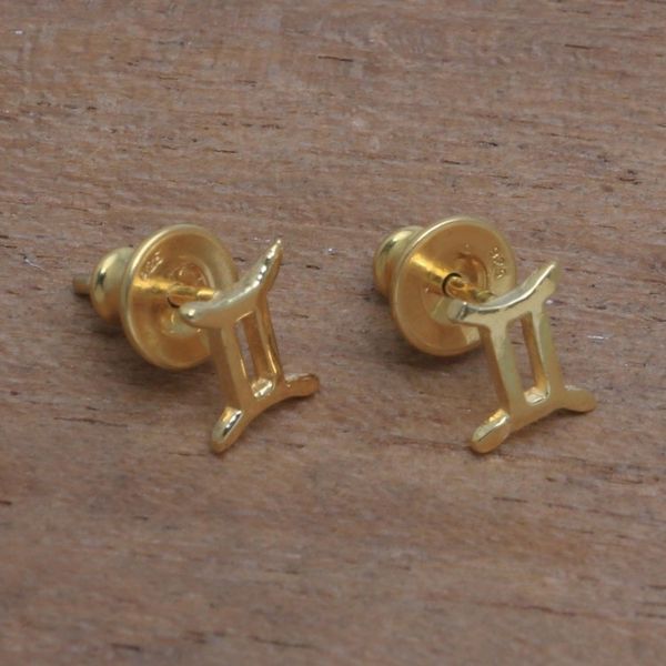 Alternate image for 18k Gold Plated Sterling Silver Gemini Stud Earrings Golden Gemini