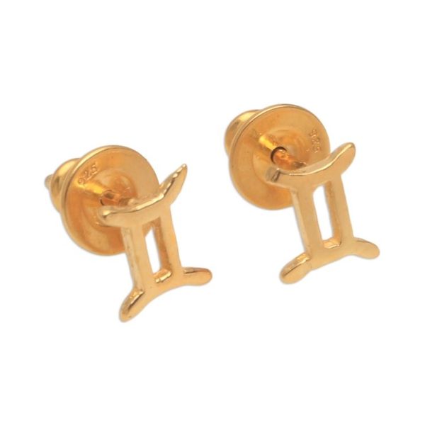 Alternate image for 18k Gold Plated Sterling Silver Gemini Stud Earrings Golden Gemini