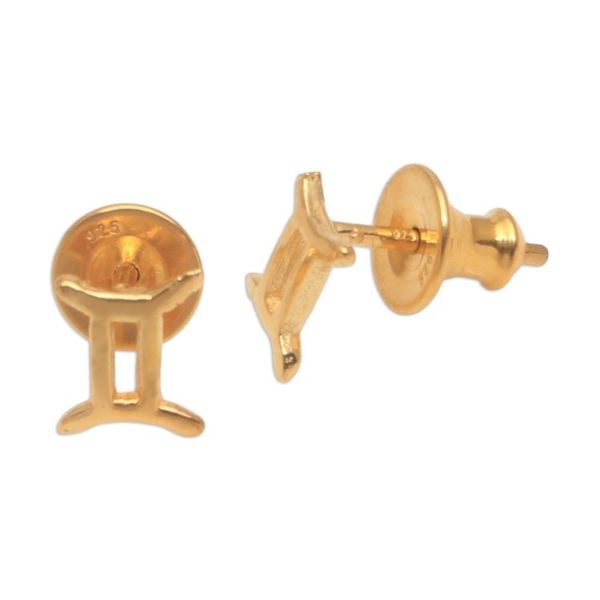 Alternate image for 18k Gold Plated Sterling Silver Gemini Stud Earrings Golden Gemini