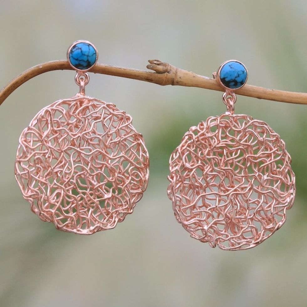 Circular Rose Gold Plated Magnesite Earrings from Bali 'Nested Circles'