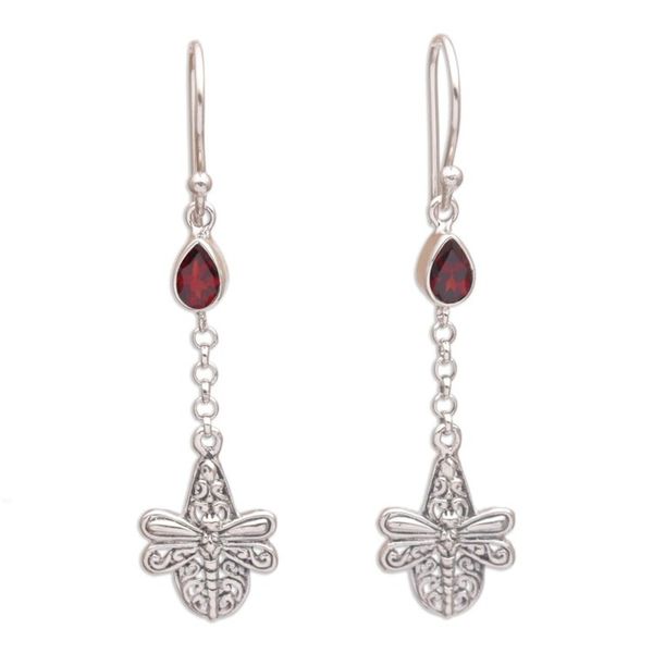 Alternate image for Handmade 925 Sterling Silver Garnet Dragonfly Earrings Dragonfly Altar