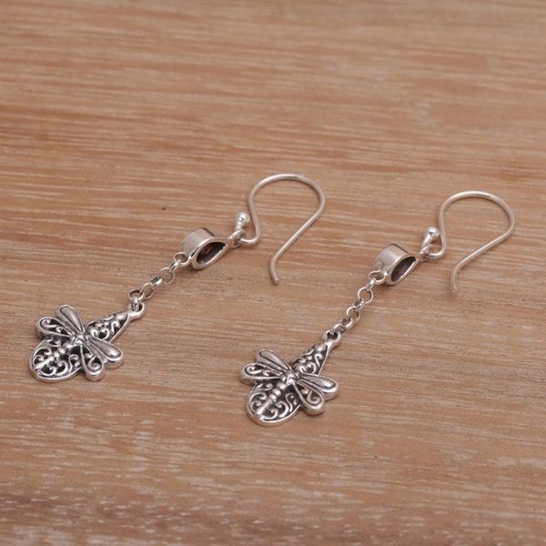 Alternate image for Handmade 925 Sterling Silver Garnet Dragonfly Earrings Dragonfly Altar