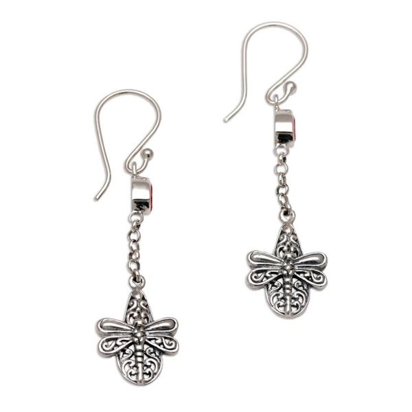 Alternate image for Handmade 925 Sterling Silver Garnet Dragonfly Earrings Dragonfly Altar