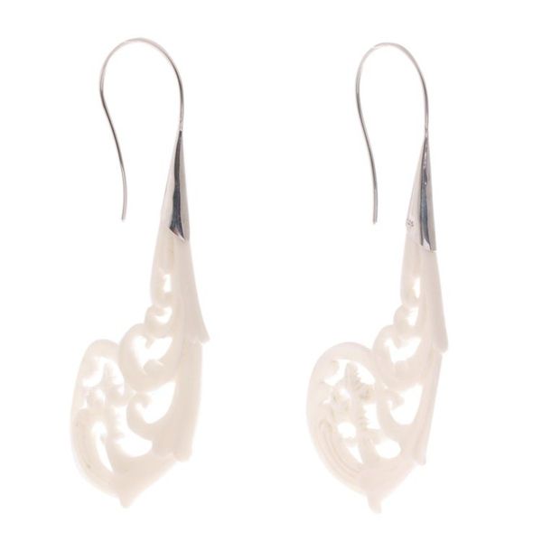 Alternate image for Curl Motif Bone Drop Earrings Crafted in Bali Tampaksiring Forest