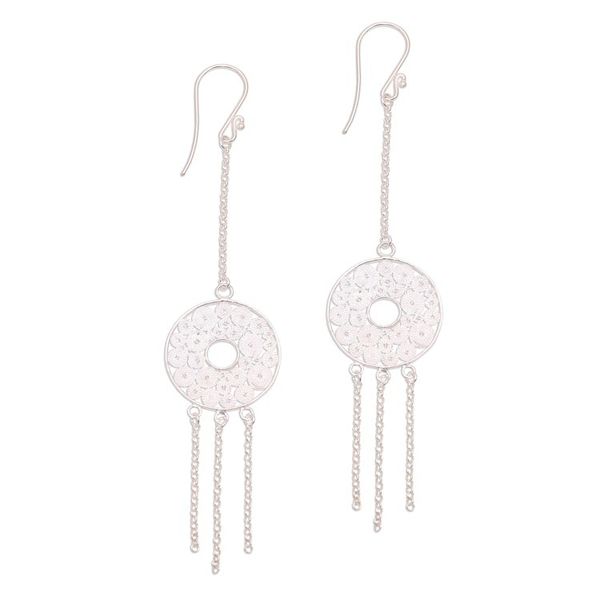 Alternate image for Circular Sterling Silver Filigree Dangle Earrings from Java Raining Circles