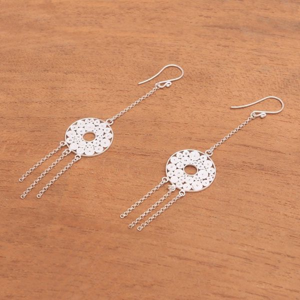 Alternate image for Circular Sterling Silver Filigree Dangle Earrings from Java Raining Circles