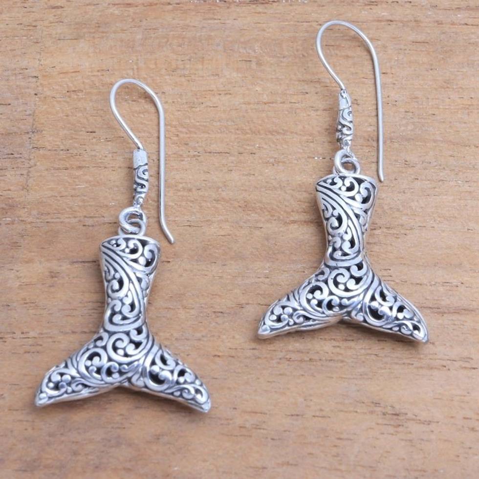 Sterling Silver Mermaid Tail Dangle Earrings from Bali 'Mermaid Elegance'