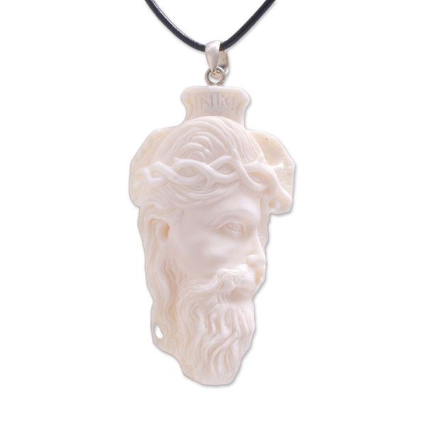 Alternate image for Hand-Carved Bone Jesus Pendant Necklace from Bali Jesus Portrait