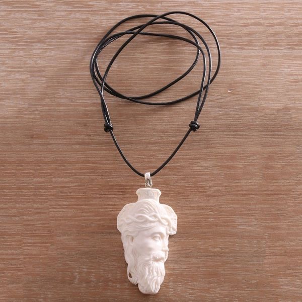 Alternate image for Hand-Carved Bone Jesus Pendant Necklace from Bali Jesus Portrait