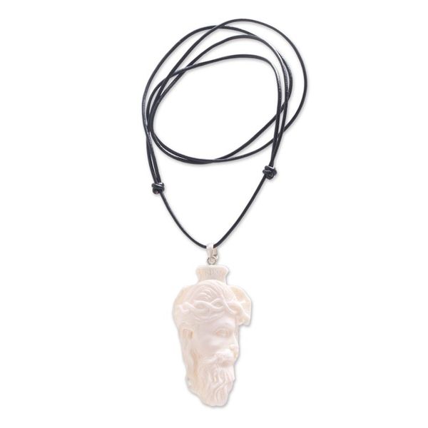 Alternate image for Hand-Carved Bone Jesus Pendant Necklace from Bali Jesus Portrait