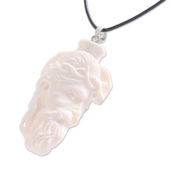 Alternate image for Hand-Carved Bone Jesus Pendant Necklace from Bali Jesus Portrait