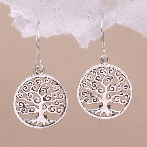 Alternate image for Round Sterling Silver Dreamy Growing Trees Dangle Earrings Tree of Dreams