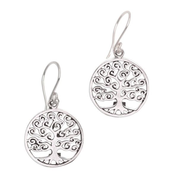 Alternate image for Round Sterling Silver Dreamy Growing Trees Dangle Earrings Tree of Dreams
