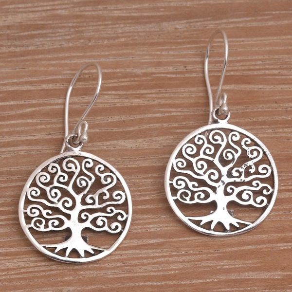 Alternate image for Round Sterling Silver Dreamy Growing Trees Dangle Earrings Tree of Dreams
