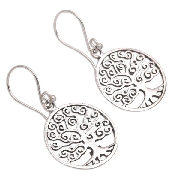 Alternate image for Round Sterling Silver Dreamy Growing Trees Dangle Earrings Tree of Dreams