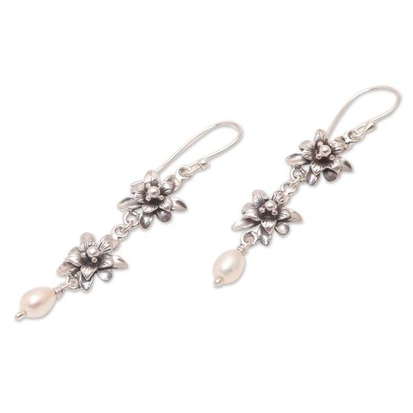 Alternate image for Lotus Flower Cultured Pearl Dangle Earrings from Bali Lotus Garland