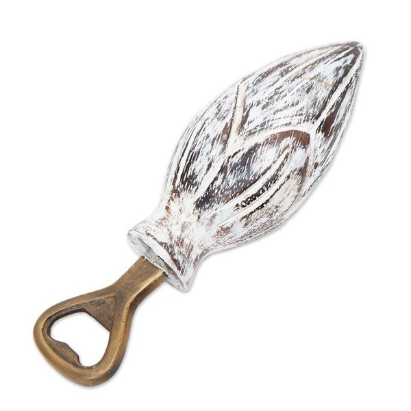 Alternate image for Handcrafted Wood Lotus Bottle Opener in Black and White Young Lotus