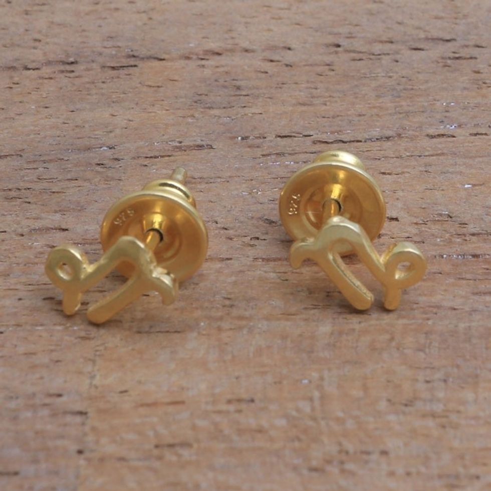 18k Gold Plated Sterling Silver Capricorn Stud Earrings 'Golden Capricorn'