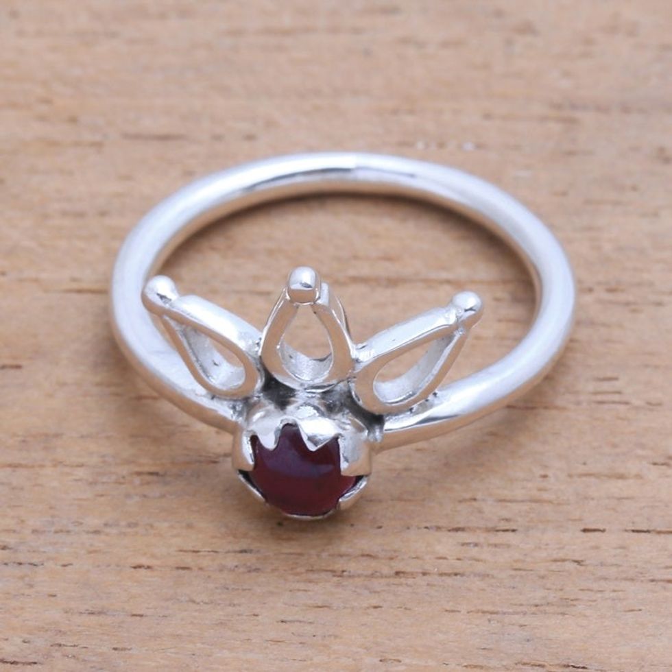 Crown Motif Garnet Cocktail Ring from Bali 'Lotus Crown'