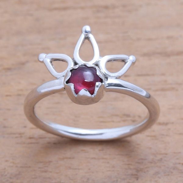 Alternate image for Crown Motif Garnet Cocktail Ring from Bali Lotus Crown