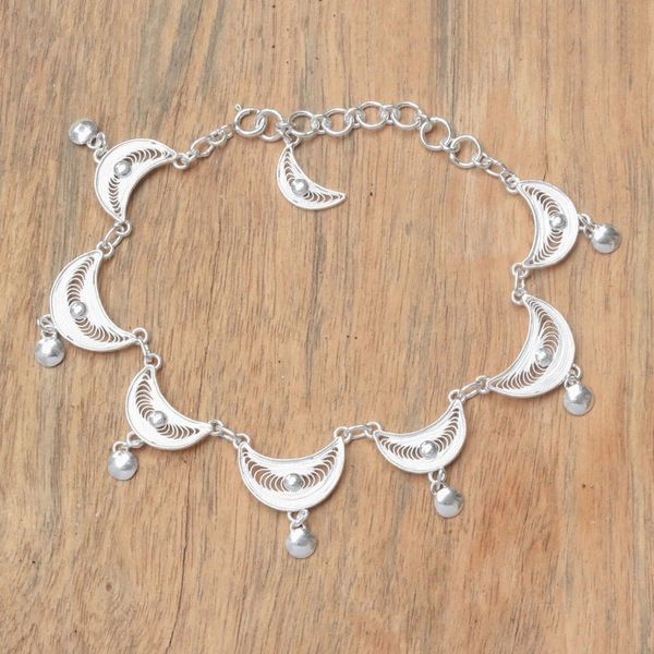 Alternate image for Crescent Sterling Silver Filigree Link Bracelet from Java Sabit Moon