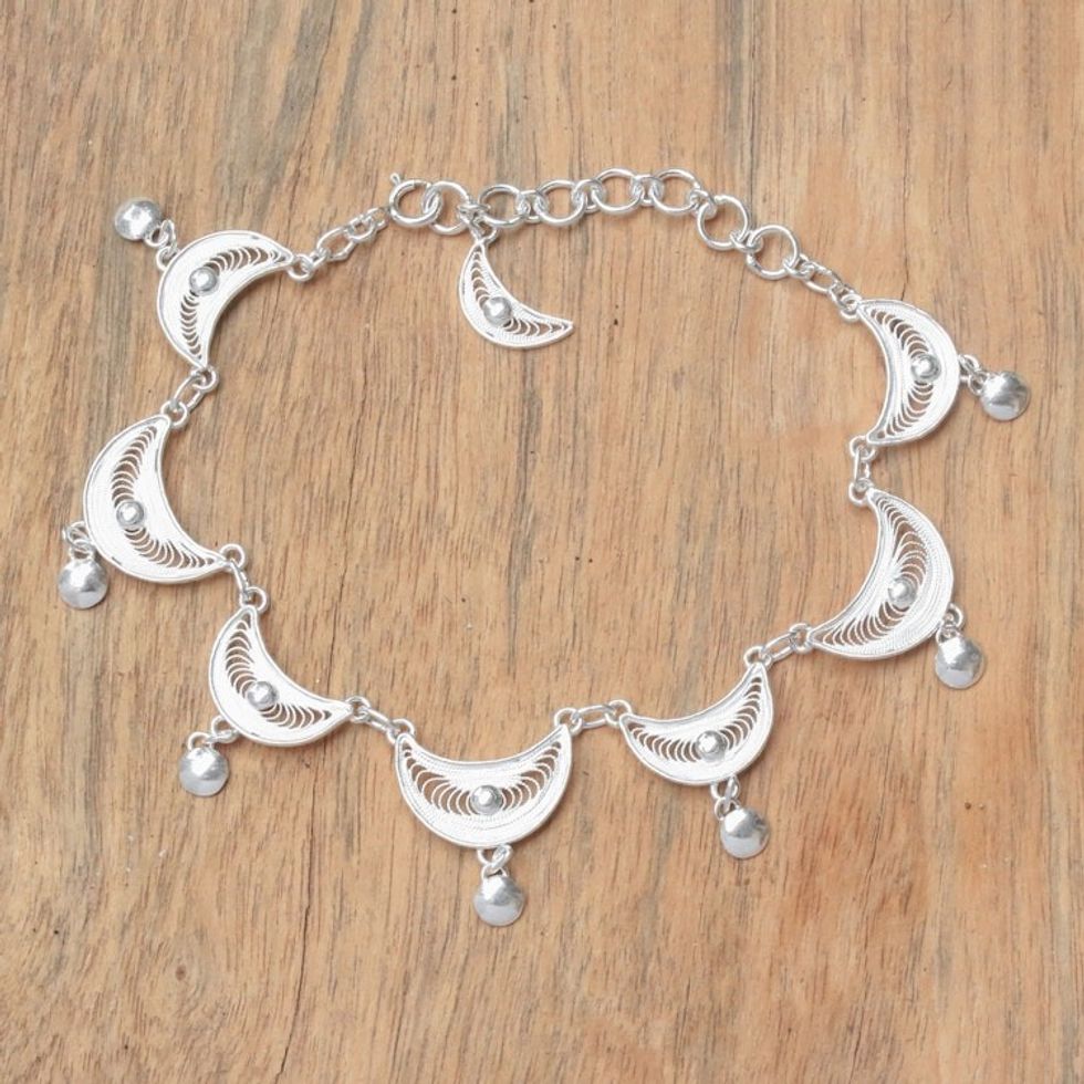 Crescent Sterling Silver Filigree Link Bracelet from Java 'Sabit Moon'