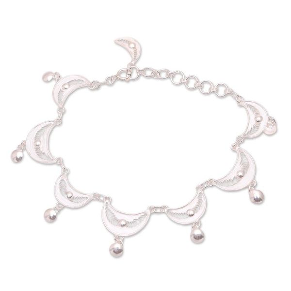 Alternate image for Crescent Sterling Silver Filigree Link Bracelet from Java Sabit Moon