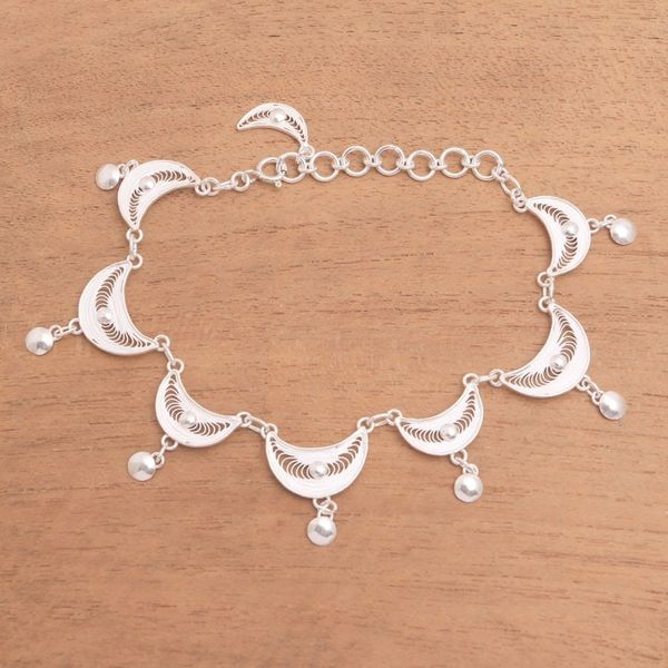 Alternate image for Crescent Sterling Silver Filigree Link Bracelet from Java Sabit Moon