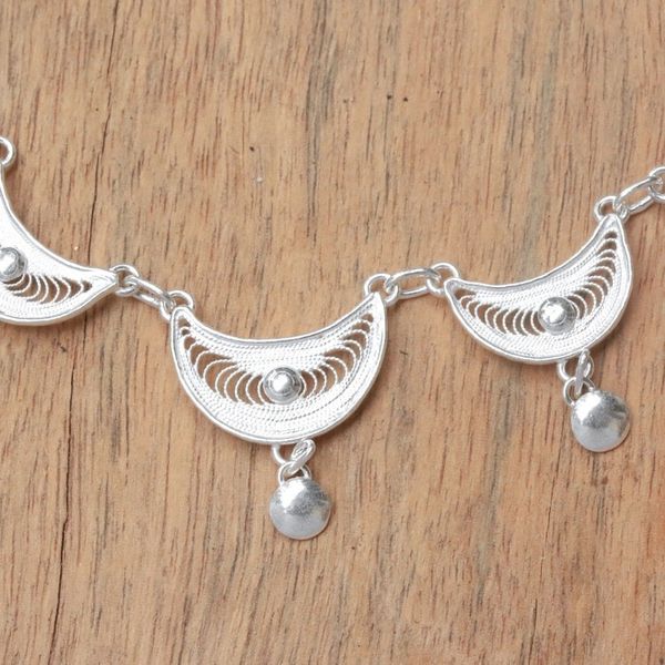 Alternate image for Crescent Sterling Silver Filigree Link Bracelet from Java Sabit Moon